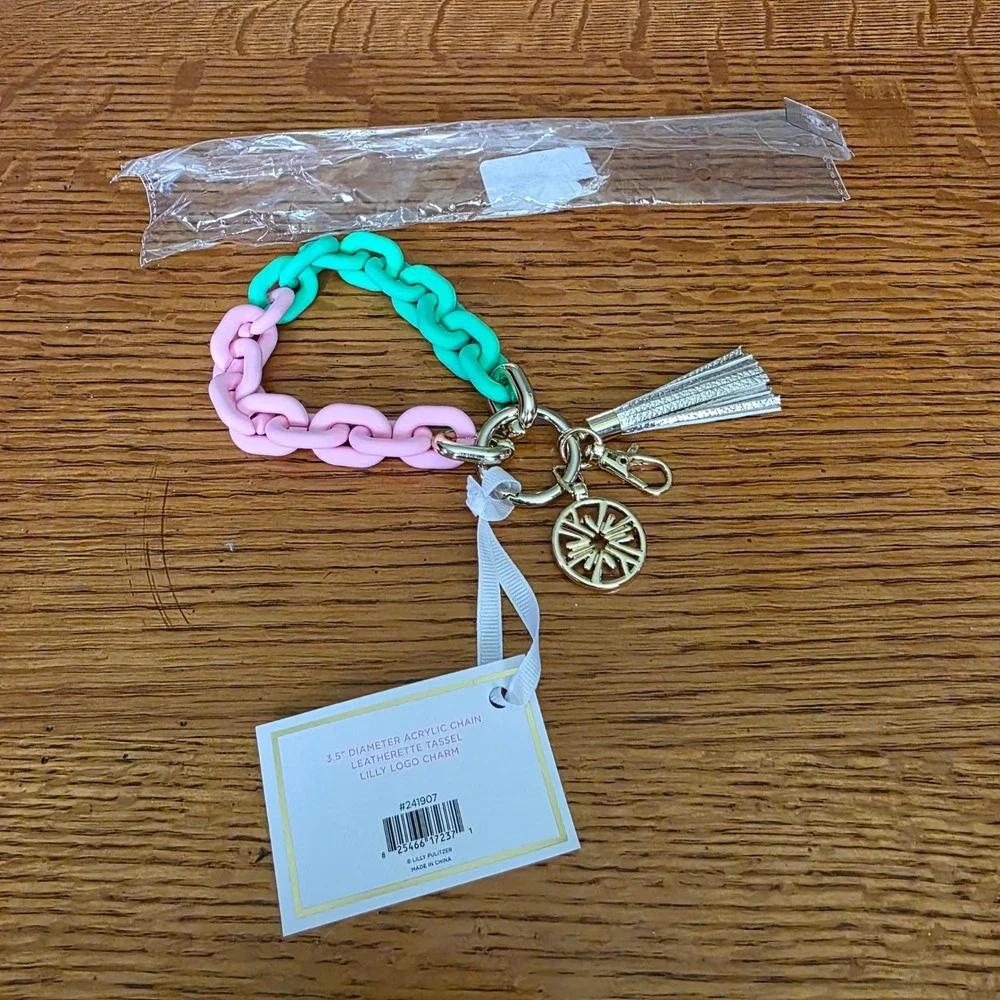 Lilly Pulitzer Acrylic Chain Keychain Spearmint Green Conch Shell Pink 241907